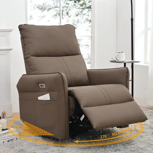 Miniatura 10 de Silla reclinable giratoria eléctrica para guardería, silla mecedora giratoria tapizada de 270° con puertos USB, reclinables pequeños para espacios