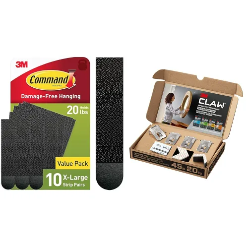 Command & 3M Claw - Juego de colgar resistente – Tiras Command resistentes de 20 libras XL para colgar fotos, 10 pares (20 tiras), color negro con