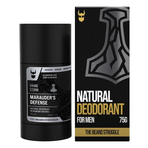 The Beard Struggle Desodorante con infusión de carbón natural, Marauder's Defense, sin aluminio, colección Silver, Viking Storm, desodorante para