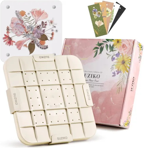 Suziko Kit de prensa de flores para microondas de 9 pulgadas con marco de fotos, máquina de prensado de flores de secado rápido con tela