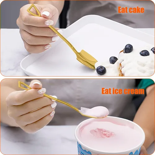 Miniatura 4 de Cucharas con forma de pala dorada, cucharas de acero inoxidable para té, café, azúcar, mini pala, forma de café, helado, cucharas de postre