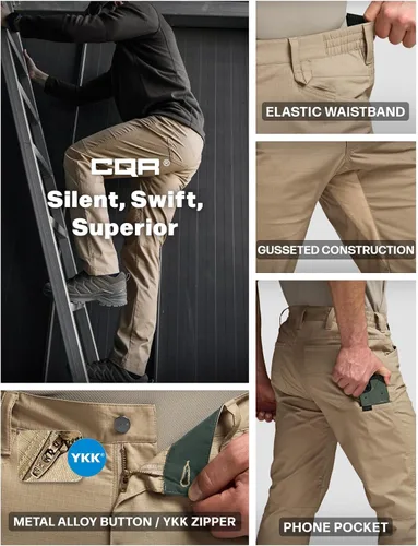 Miniatura 142 de CQR – Pantalones tácticos elásticos tipo cargo para hombre, resistentes al agua, de tela ripstop (antidesgarros), ligeros, ideales para uso diario