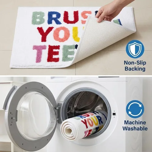 Miniatura 7 de Brush Your Teeth - Tapetes de baño de 17 x 24 pulgadas, suaves, absorbentes y antideslizantes, lavables a máquina con diseños de letras coloridas