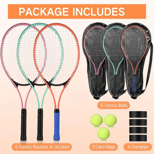Miniatura 2 de 6 Pcs Tennis Rackets for Adult Recreational 6 Players 27'' Tennis Racket Set with 3 Balls Lightweight Tennis Rackets for Tennis Training Beginner