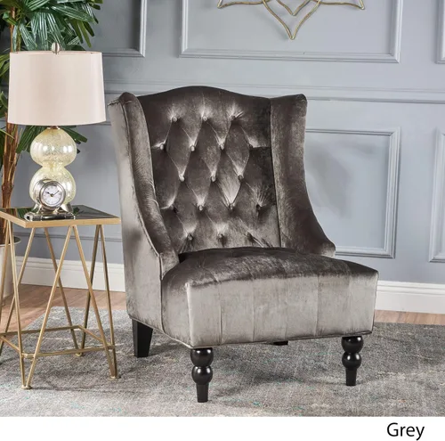 Miniatura 4 de Sillón decorativo de respaldo alto, forrado de tela, de Clarice, Terciopelo Gris
