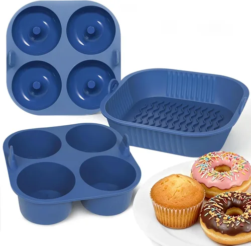 Miniatura 10 de Webake Molde de silicona para freidora de aire para hornear, moldes de donas antiadherentes de 4 cavidades, sin BPA, apto para lavavajillas, juego