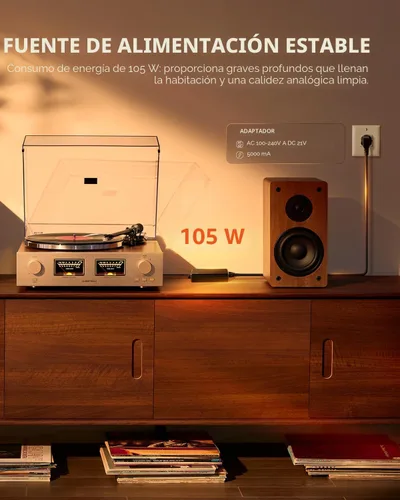 Miniatura 3 de QLEARSOUL HiFire X - Reproductor de discos de vinilo, sistema de tocadiscos de alta fidelidad audiófilo con altavoces de estantería de 100 W