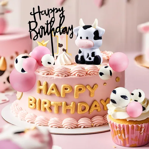 Miniatura 4 de Paquete de 12 adornos para tartas de vaca, linda figura de animales de granja con bolas, feliz cumpleaños para baby shower, niños, fiesta