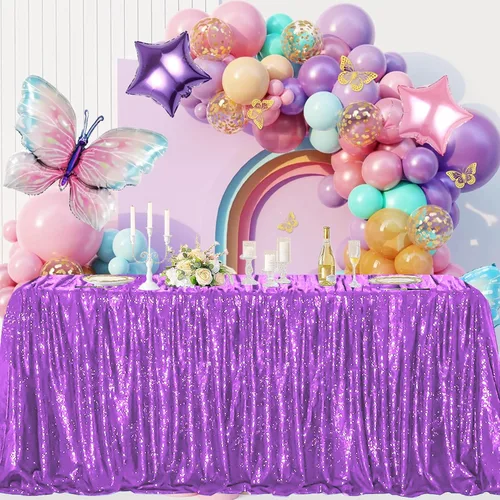 Miniatura 87 de Manteles redondos de lentejuelas negros para fiestas, de 121,9 cm, mantel redondo de purpurina ajustado, pequeño, lindo y dulce, para boda