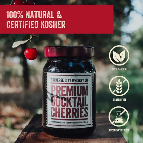 Miniatura 4 de Traverse City Whiskey Co. Cerezas de cóctel prémium (21.2 onzas / 21.16 oz) Cócteles y postres Todos los americanos, naturales, certificados