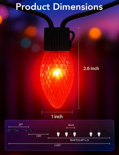 Miniatura 6 de Luces LED C9 de Navidad para exteriores, 100 pies, 150 LED, luces de cadena inteligentes RGB controladas por aplicación y control remoto