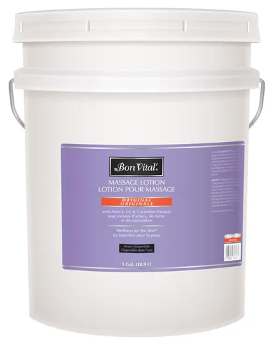 Bon Vital Loción de masaje original, cubo de 5 galones, fórmula ligera y no grasa para terapia de masaje, hidrata y nutre la piel seca, ideal para