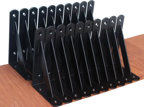 Miniatura 19 de Paquete de 16 soportes de estante resistentes negros de 20 pulgadas de largo x 12 pulgadas de alto con tornillos, soportes de estante de metal