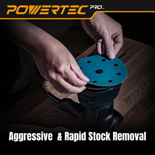 Miniatura 3 de POWERTEC PRO 45900C-45 - Disco de lijado surtido de 9 agujeros de 5 pulgadas, grano 80/120/220, discos de respaldo de gancho y bucle de cerámica