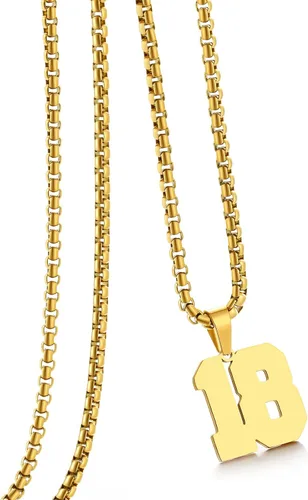 Miniatura 123 de Collar de Número Dorado para Hombre, Cadena de Acero Inoxidable con Colgante de Número para Atletas, Joyería Deportiva Personalizada para Niños