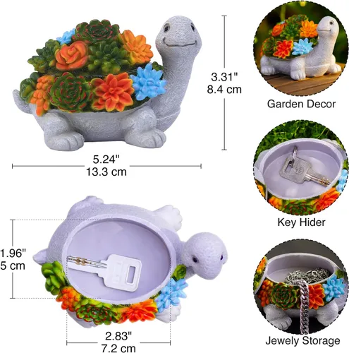 Miniatura 3 de Estatua oculta de llave de tortuga para exteriores, bonita tortuga suculenta oculta una llave decorativa para exteriores, pequeña caja de regalo
