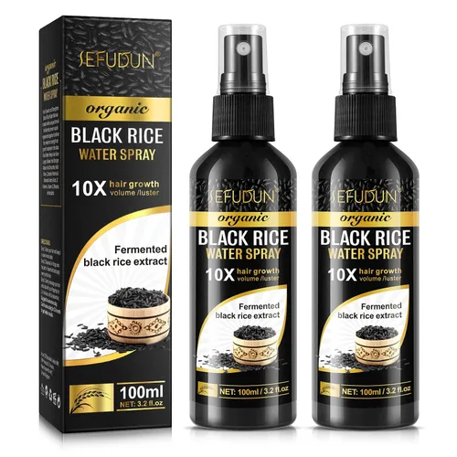 Miniatura 10 de Spray de agua de arroz negro orgánico para el crecimiento del cabello, una solución con aceite de ricino y extracto de raíz de jengibre para cabello