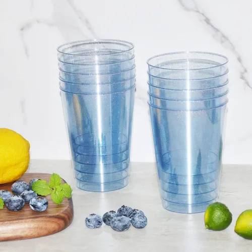 Miniatura 6 de Homy Feel Vasos de plástico con purpurina azul de 12 onzas – 50 tazas desechables de cóctel y vino para fiesta de boda