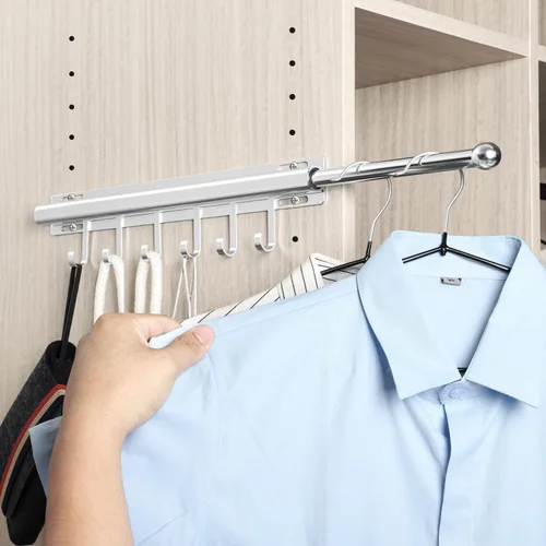 Miniatura 16 de BaiNong Barra de valet de 12 pulgadas para armarios Barra de valet extraíble para armario Deslizante en negro Barra de colgar extraíble para ropa
