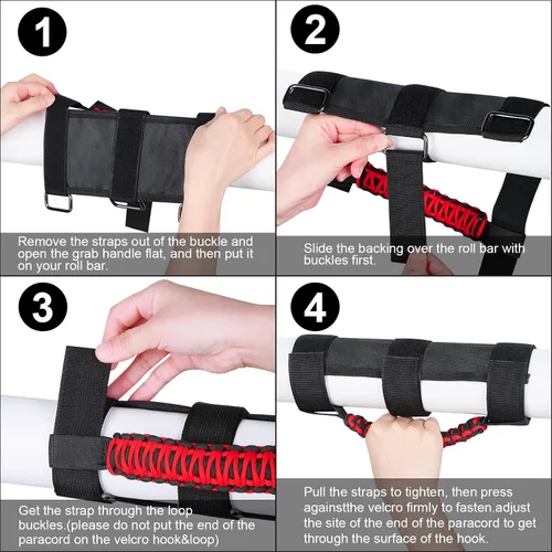 Miniatura 5 de Asas de agarre de barra antivuelco, agarres de mano, accesorios de paracord, agarre manual para Jeep Wrangler JL JK TJ YJ Gladiator Sahara Rubicon 4