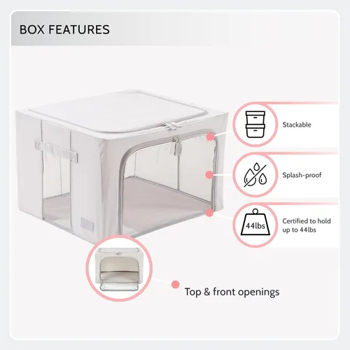 Miniatura 4 de Periea Beau - Paquete de 2 cajas de almacenamiento de 74 L (20.9 x 15.7 x 13.8 in), plegables y apilables de tela, bolsas de almacenamiento