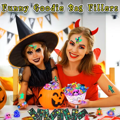 Miniatura 5 de 38 piezas de artículos de fiesta de Halloween para niños, anillos con luz 3D juguetes en cantidad golosinas de Halloween sin dulces, 28 anillos