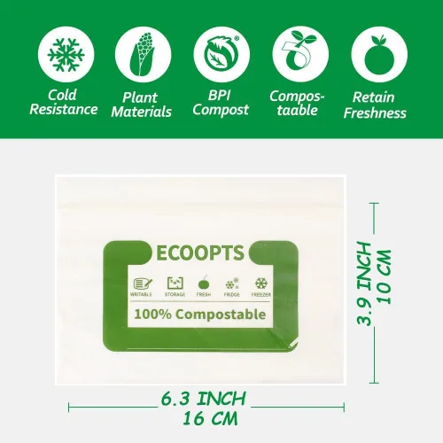 Miniatura 2 de Bolsa con cremallera 100% compostable para aperitivos Bolsas de almacenamiento pequeñas ecológicas Bolsa para congelador A base de plantas sin