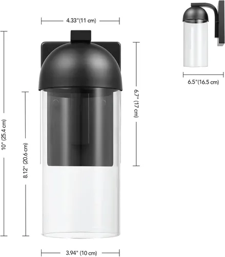 Miniatura 2 de GLOBE 60000023 - Lámpara de pared eléctrica LED integrada de 12 W, color negro mate, pantalla de cristal transparente, luz de porche, luces de pared