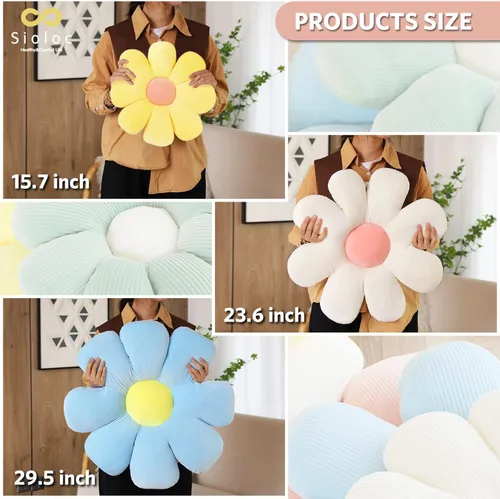 Miniatura 5 de Sioloc Almohada con forma de flor, cojín de suelo, cojín de asiento, bonita decoración de habitación y almohada de felpa para dormitorio, sofá