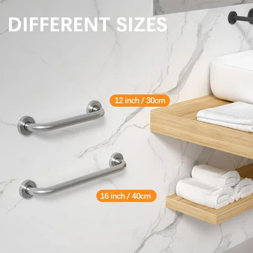 Miniatura 5 de Barra de agarre de ducha de níquel cepillado satinado de 12 pulgadas, 1 pulgada de diámetro, mango de barra de agarre de baño de acero inoxidable