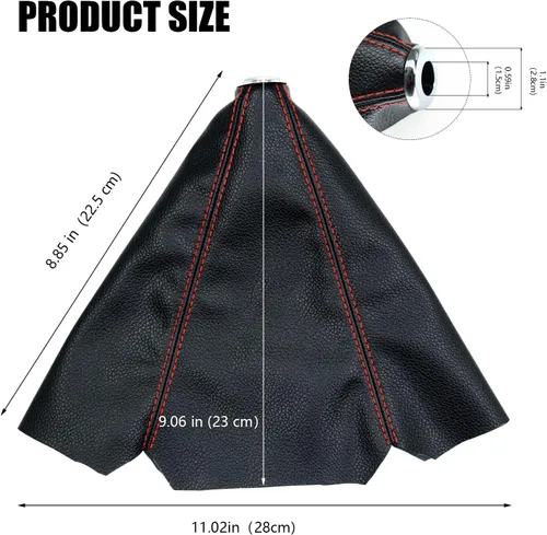 Miniatura 2 de Funda universal para pomo de cambio de coche, de piel PU, color negro, para cambio manual/automático (piel PU negra/costuras rojas)