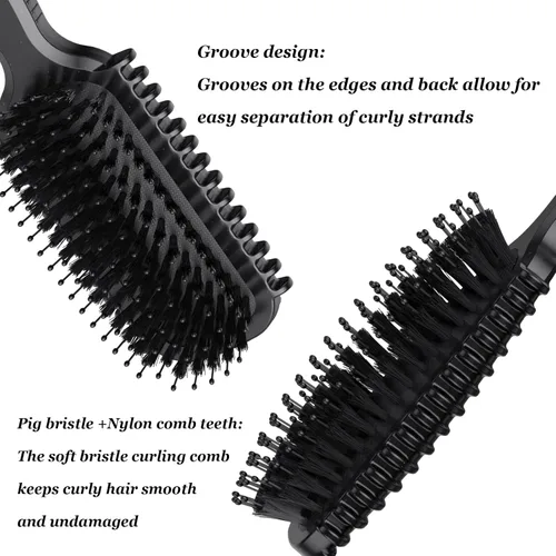 Miniatura 6 de Cepillo de pelo rizado, cepillo definidor de rizos, cepillo de pelo, flexible, mejora de rizos, reduce tirones (negro)