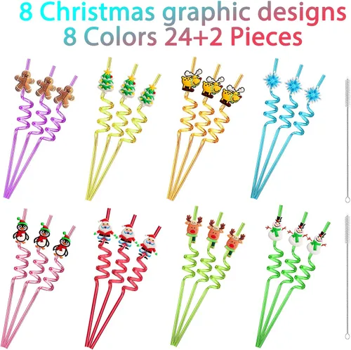 Miniatura 6 de 24 regalos de fiesta de Navidad, regalos de aula, pajitas de Navidad, regalos para niños y adultos, suministros de fiesta de Navidad con 2 cepillos