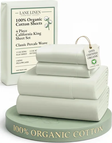 Miniatura 96 de LANE LINEN Sábanas 100% algodón orgánico para cama tamaño King, sábanas de percal suave, transpirables, de lujo, estilo hotelero, lavables a 09