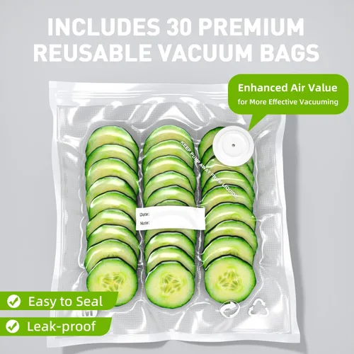 Miniatura 5 de Sellador al vacío de mano para almacenamiento de alimentos: máquina de sellado al vacío portátil con 30 bolsas de vacío - Sellador de alimentos