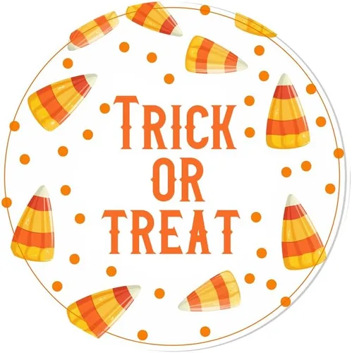 Generic Letrero redondo de aluminio con texto en inglés "Trick or Treat", diseño vintage de Halloween, para decoración de casa de campo, porche,