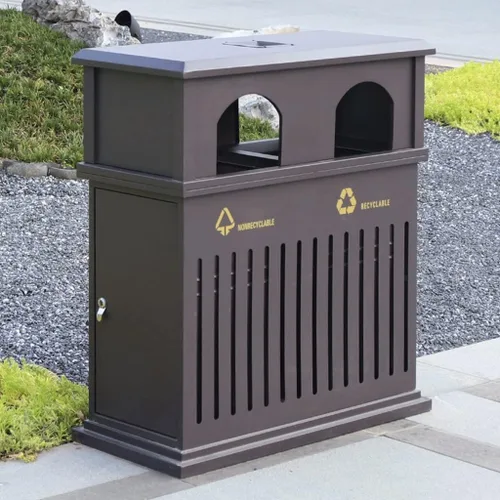 Miniatura 5 de Bote de basura para exteriores e interiores, cubo de basura comercial de aluminio fundido con cenicero, bote de basura adecuado para uso en patio