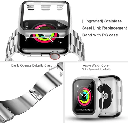 Miniatura 4 de baozai Compatible con Apple Watch Band de 1.496 pulgadas con funda, correa para iWatch de acero inoxidable con funda protectora de pantalla