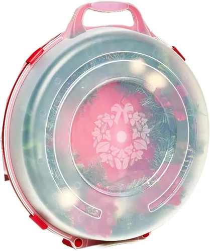 Miniatura 9 de HOMZ Paquete de 3 organizadores decorativos de almacenamiento de coronas de temporada, 24 pulgadas, rojo y transparente, soporte redondo de plástico