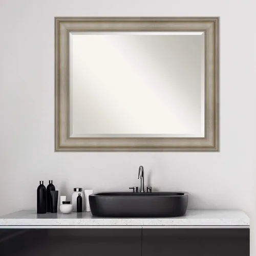 Miniatura 6 de Amanti Art Espejo de baño de madera, espejo de pared angosto de plata antigua para usar como espejo de tocador de baño sobre el fregadero