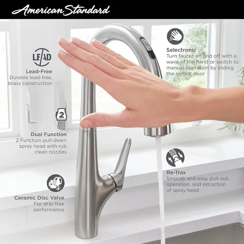 Miniatura 5 de American Standard 4901380.002 Avery Selectronic - Grifo de cocina extraíble manos libres, cromado
