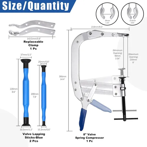 Miniatura 2 de Glarks 5 compresores universales de resorte de válvula con capacidad de 3.5 a 9 pulgadas y kit de lapper de válvula, 1 herramienta de extracción