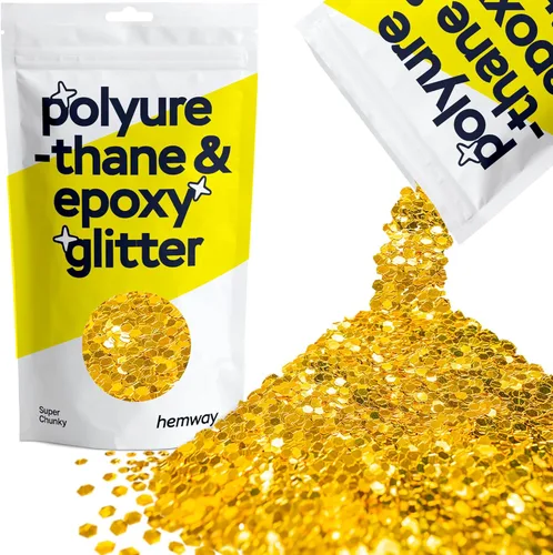 Hemway - Purpurina para resina 100g, cristales metálicos dorados, copos súper gruesos para manualidades de epoxi, cera fundida para vasos