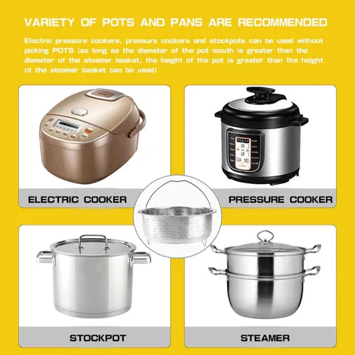 Miniatura 6 de Estante de vapor de metal con asa, cesta de vapor de acero inoxidable, cesta de cocción de arrocera, cesta de vapor para cocina, bollo de albóndigas
