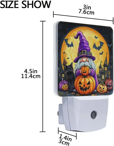Miniatura 4 de Wusikd Juego de 2 luces nocturnas de gnomos de Halloween, luces LED enchufables con sensor de atardecer a amanecer, lámpara con sensor automático