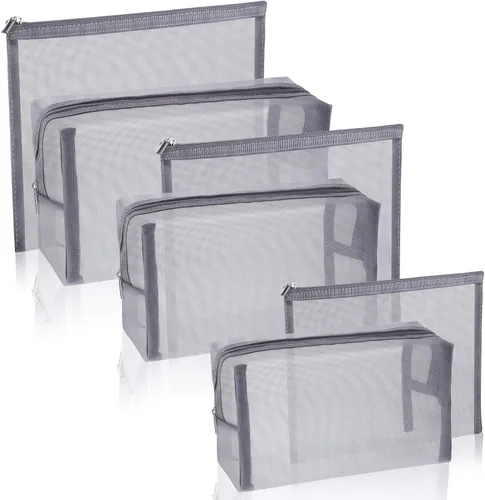 Miniatura 10 de 6 bolsas de maquillaje de malla, bolsa de cosméticos de malla, portátil, organizador de viaje, bolsa con cremallera, bolsas de maquillaje