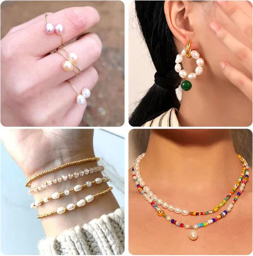 Miniatura 7 de Kissitty 100 cuentas de perlas naturales de color concha ovalada cultivada de agua dulce perlas sueltas de 0.27 a 0.394 pulgadas para hacer