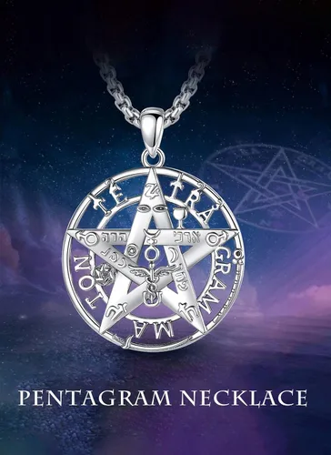 Miniatura 34 de CELESTIA Colgante de plata de ley 925, anillos de tetragrammaton, collar masónico, joyería de pentagrama para mujeres y hombres