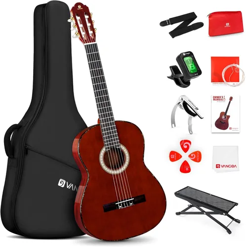 Miniatura 10 de Vangoa Guitarra clásica, cuerdas de nailon de 39 pulgadas, guitarra española para principiantes de tamaño completo con tapa de abeto y respaldo