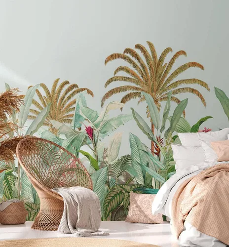 Miniatura 3 de CONCORD WALLCOVERINGS ™ Papel tapiz floral para dormitorio, hojas de palmera, azul, verde, marrón, 104 pulgadas de ancho x 110 pulgadas de alto, 5